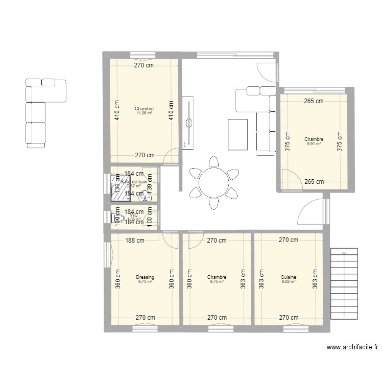 Appt 2. Plan de 7 pièces et 55 m2