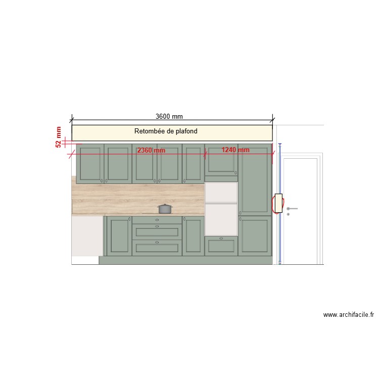 Fileur de compensation dessus éléments de cuisine. Plan de 0 pièce et 0 m2