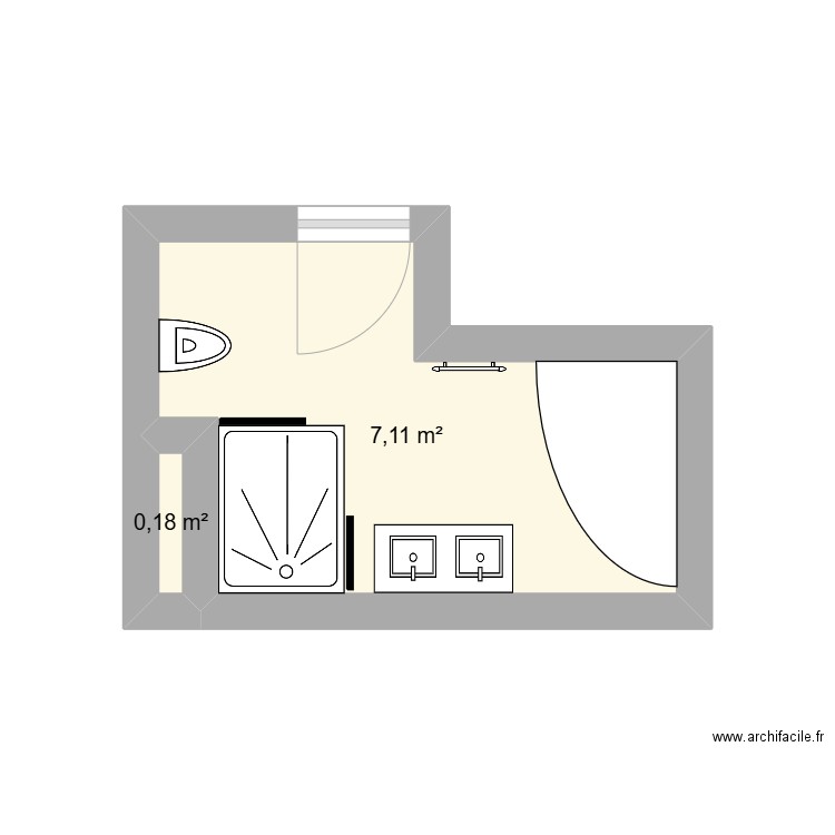 sdb. Plan de 2 pièces et 7 m2