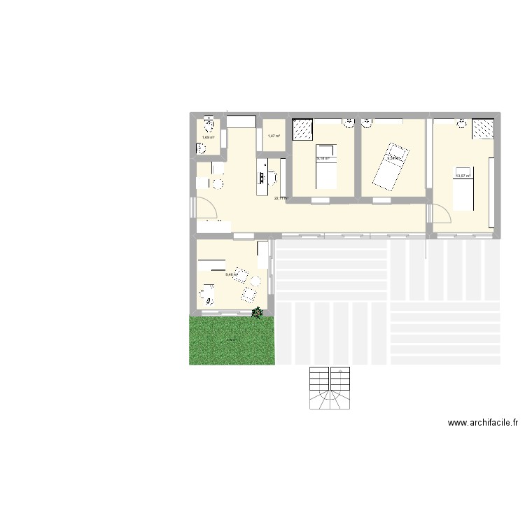 Spa. Plan de 7 pièces et 67 m2