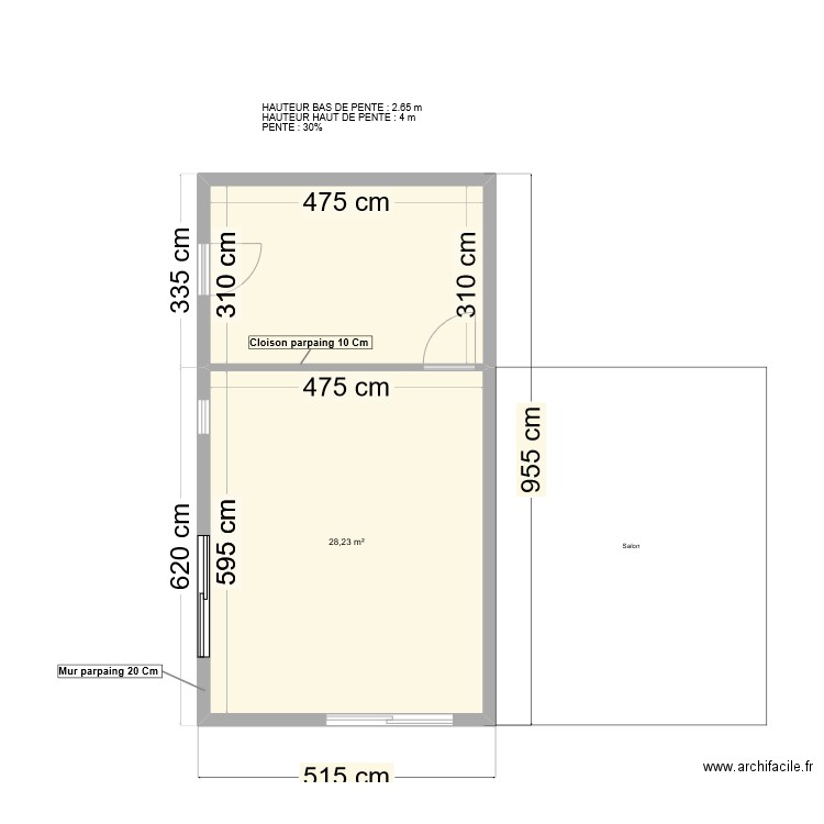 Plan charpentier. Plan de 2 pièces et 43 m2