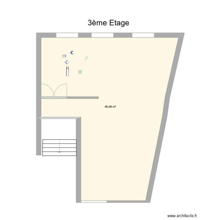 Bruno 3ème etage . Plan de 1 pièce et 48 m2