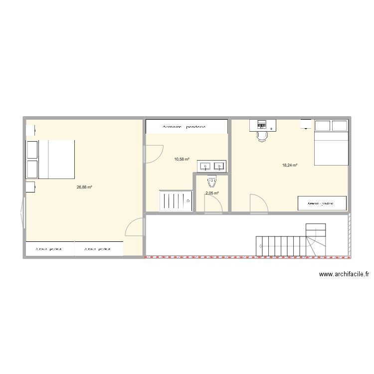 Extension - Grange V2. Plan de 4 pièces et 58 m2