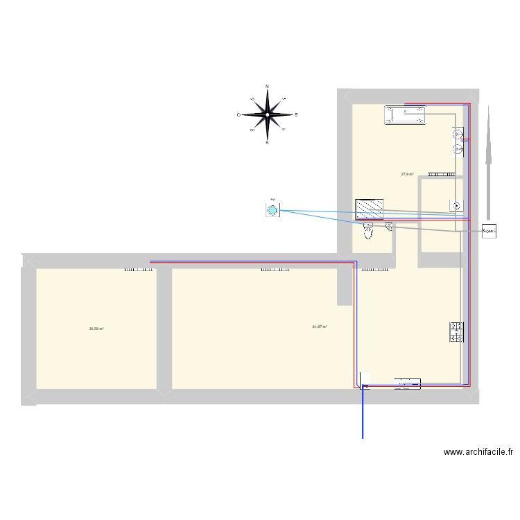 Doc Plomberie. Plan de 3 pièces et 119 m2