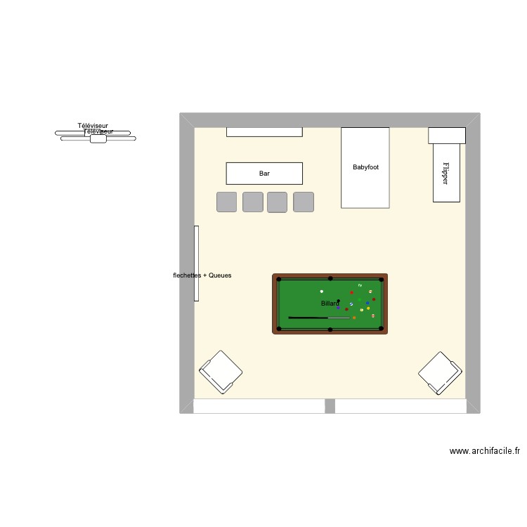 Salle de jeu. Plan de 1 pièce et 25 m2