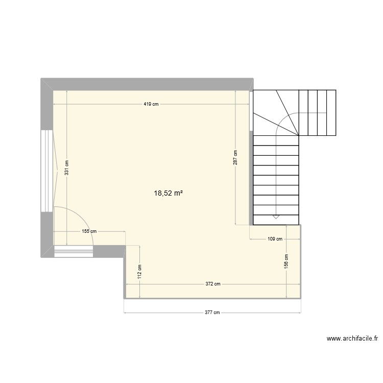 Cuisine. Plan de 1 pièce et 19 m2