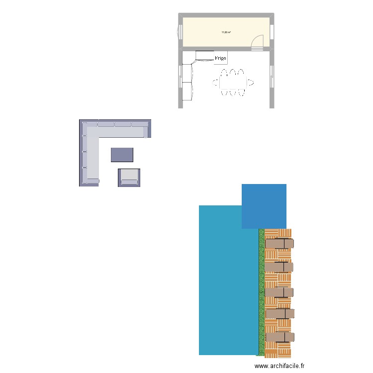 exterieur. Plan de 1 pièce et 12 m2