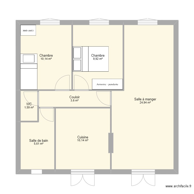 maison aménagée. Plan de 7 pièces et 66 m2