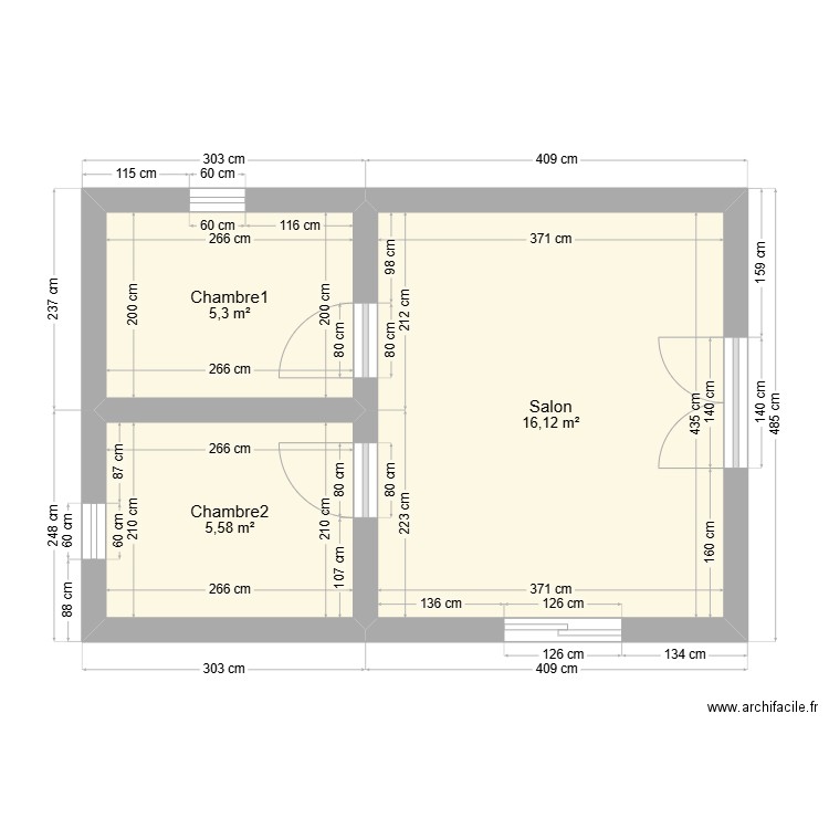 plan cherita. Plan de 3 pièces et 27 m2