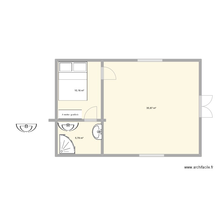 Chez moi . Plan de 3 pièces et 52 m2