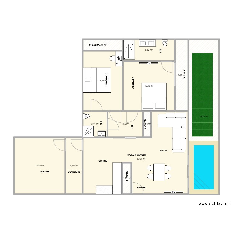 TEST. Plan de 13 pièces et 124 m2