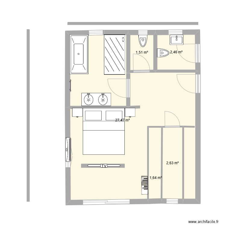 Extension Fos 5m V2. Plan de 5 pièces et 36 m2