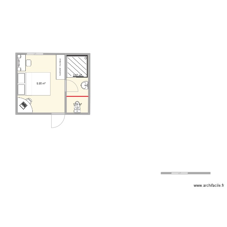 plan de chambre parentale sur moins de 16m². Plan de 3 pièces et 15 m2