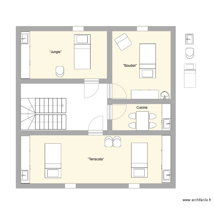 Etage. Plan de 4 pièces et 51 m2