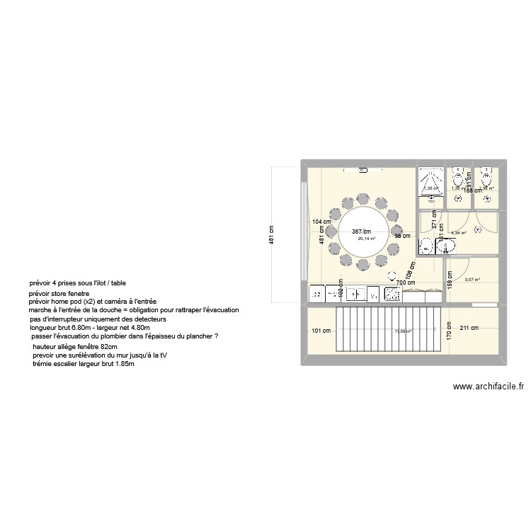 plan cuisine et wc MVO - v18. Plan de 7 pièces et 43 m2