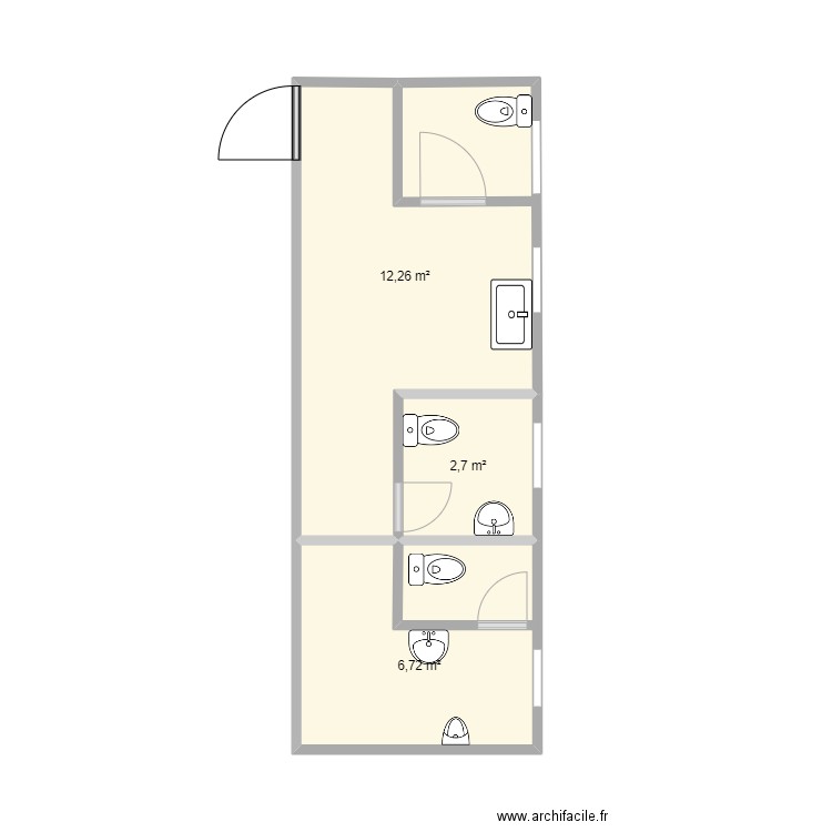 wc sigec. Plan de 3 pièces et 22 m2