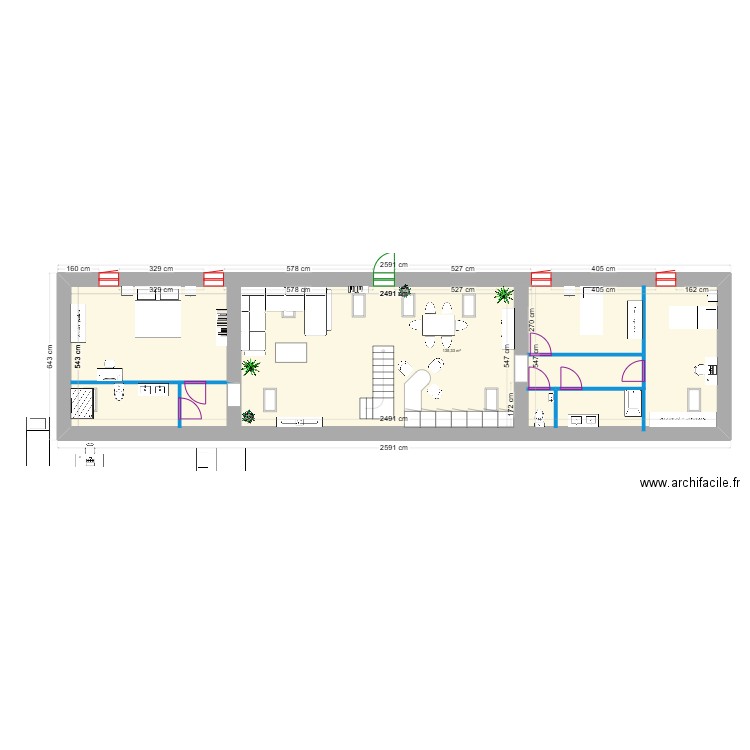 etage maison des invitées plan 2 avec aménagement (14.02.2025). Plan de 1 pièce et 135 m2