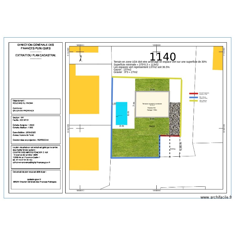 Cloture. Plan de 1 pièce et 57 m2