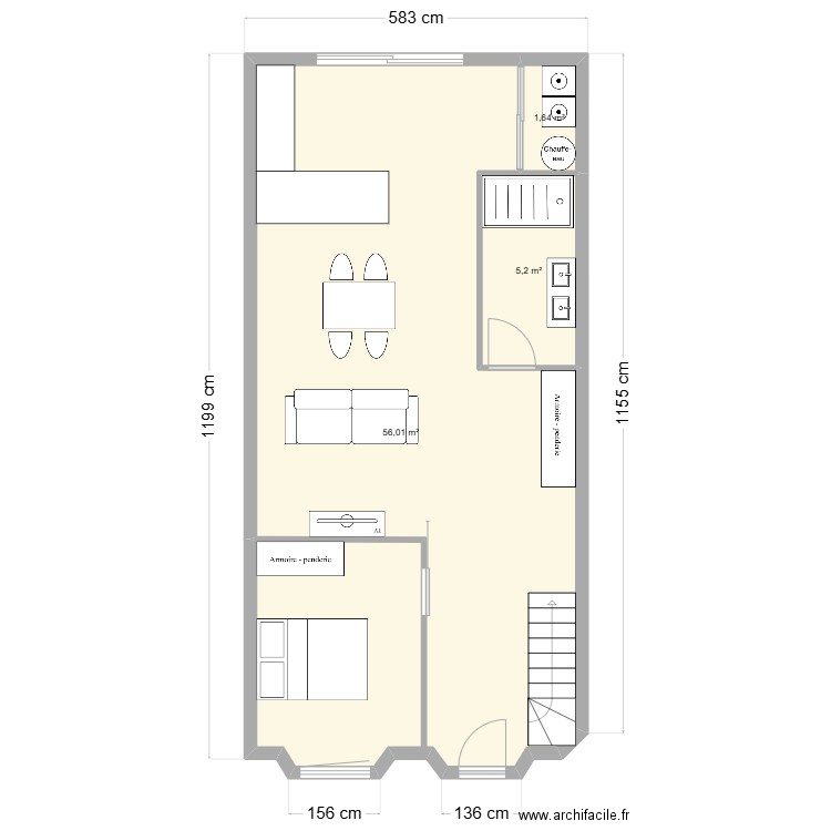 cancamalo. Plan de 3 pièces et 63 m2