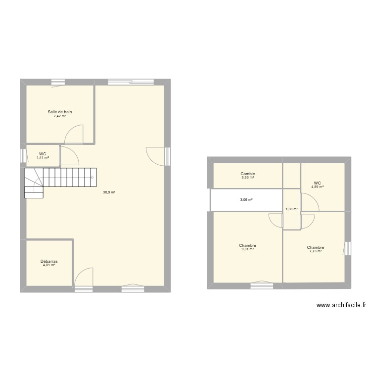 Gite petit. Plan de 10 pièces et 81 m2