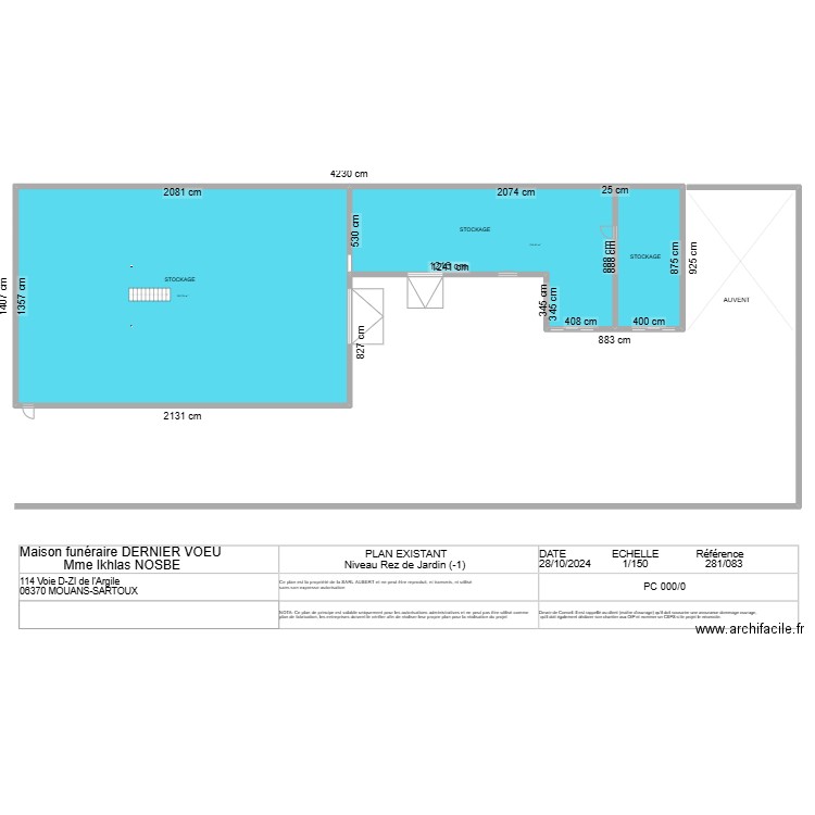 DERNIER VOEU  EXISTANT. Plan de 2 pièces et 419 m2