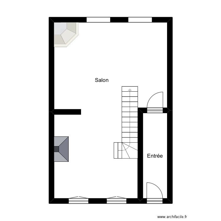 Grand fort RDC. Plan de 2 pièces et 49 m2