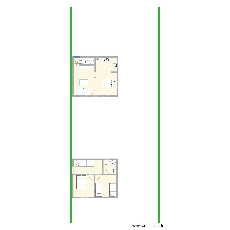 juan 2 etages et suite en bas. Plan de 5 pièces et 60 m2