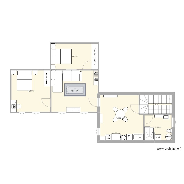 1er etage. Plan de 6 pièces et 69 m2