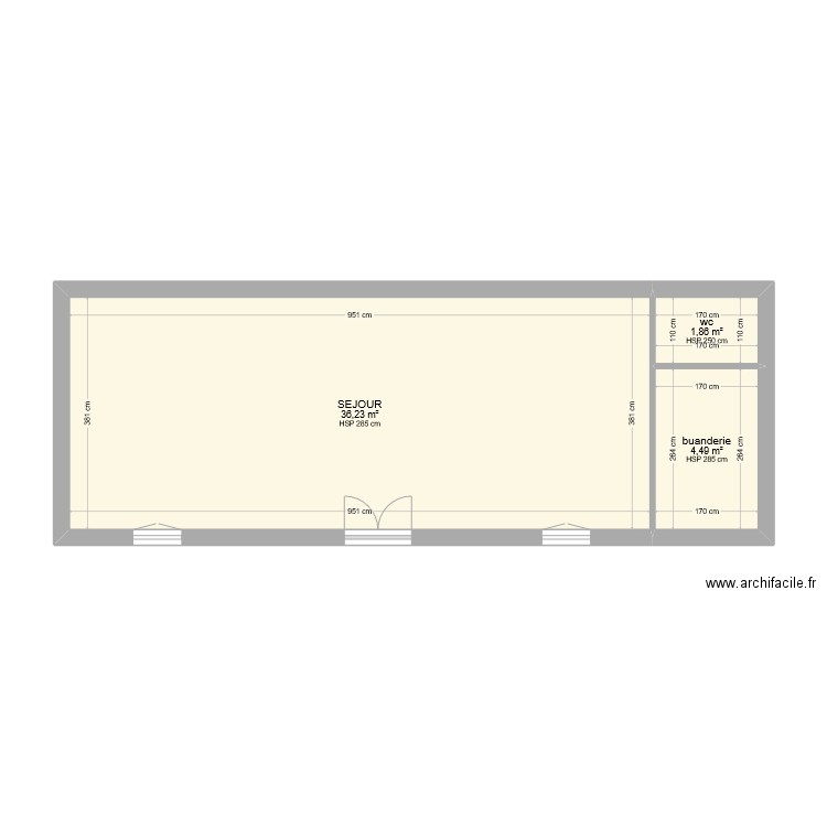 OSSARD GÎTE. Plan de 3 pièces et 43 m2