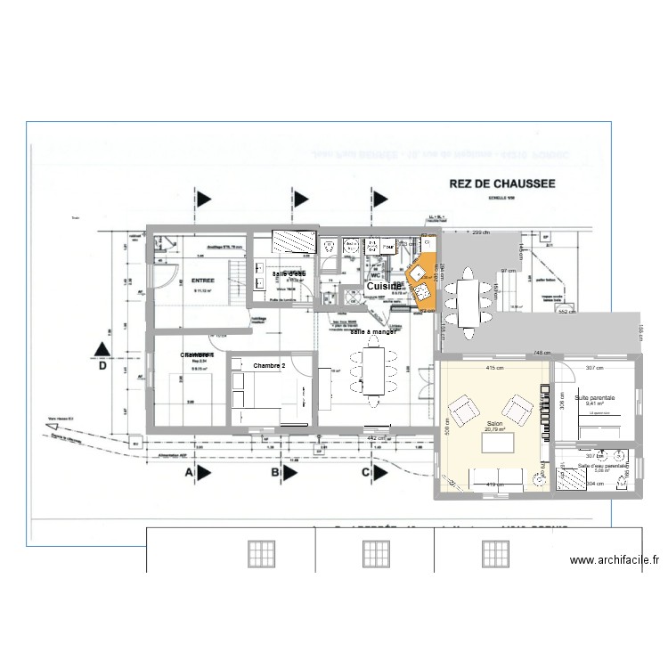 Extension Pornic. Plan de 3 pièces et 35 m2