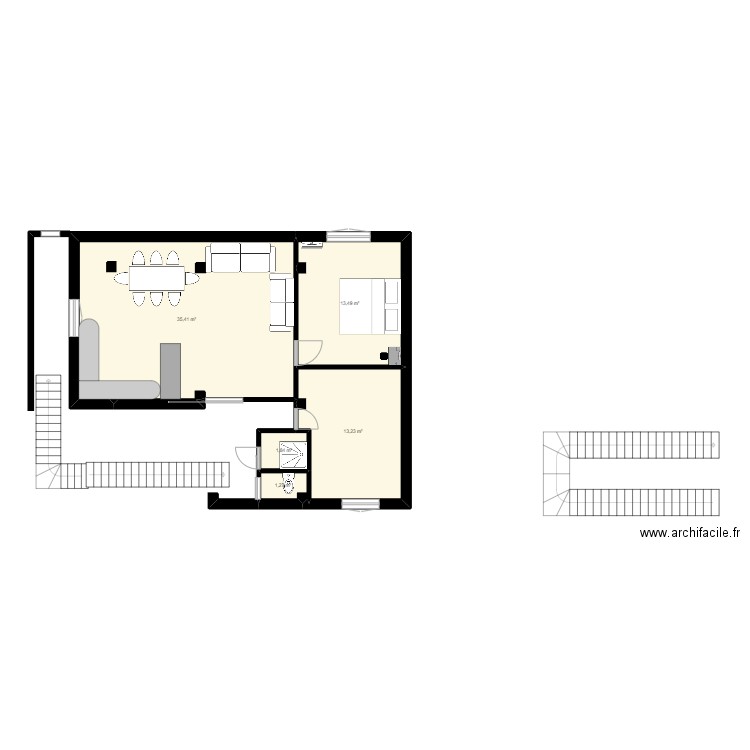 1er idee N1. Plan de 5 pièces et 65 m2