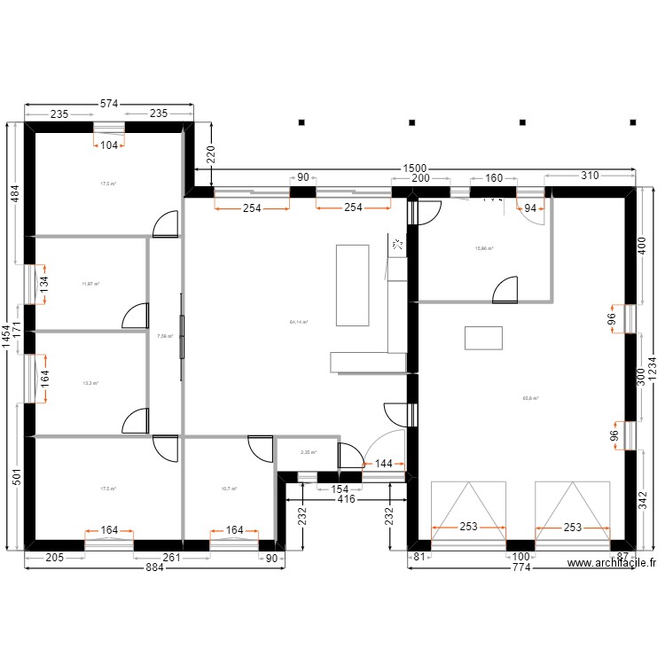 plan maison n23. Plan de 10 pièces et 227 m2