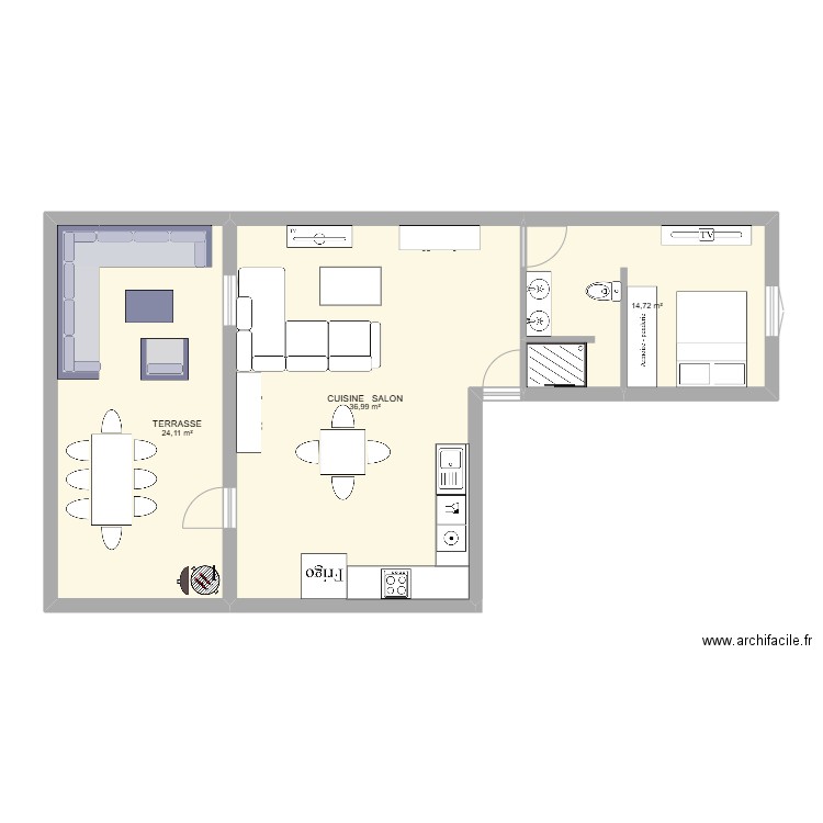 APPARTEMENT  N° 1. Plan de 3 pièces et 76 m2