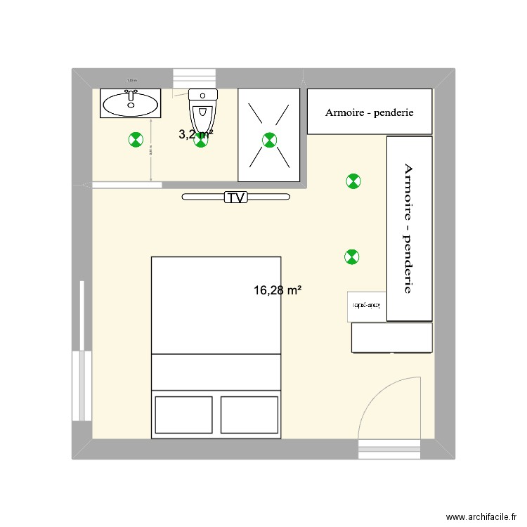 suite sérignan. Plan de 2 pièces et 19 m2