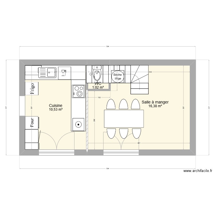 plan Auriane 2. Plan de 3 pièces et 28 m2