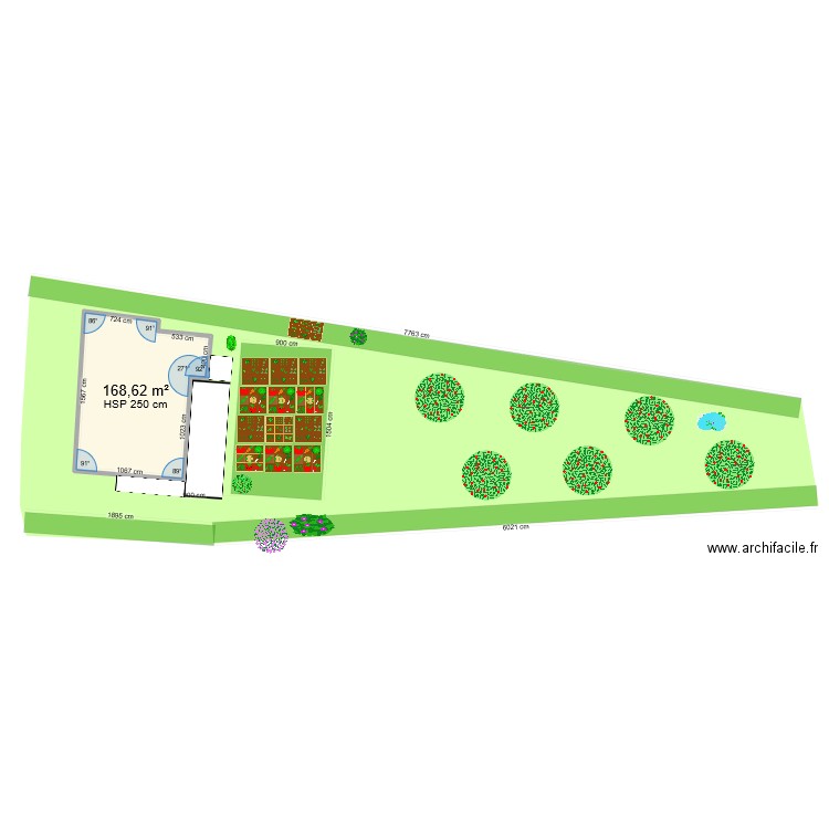 Jardin. Plan de 1 pièce et 169 m2