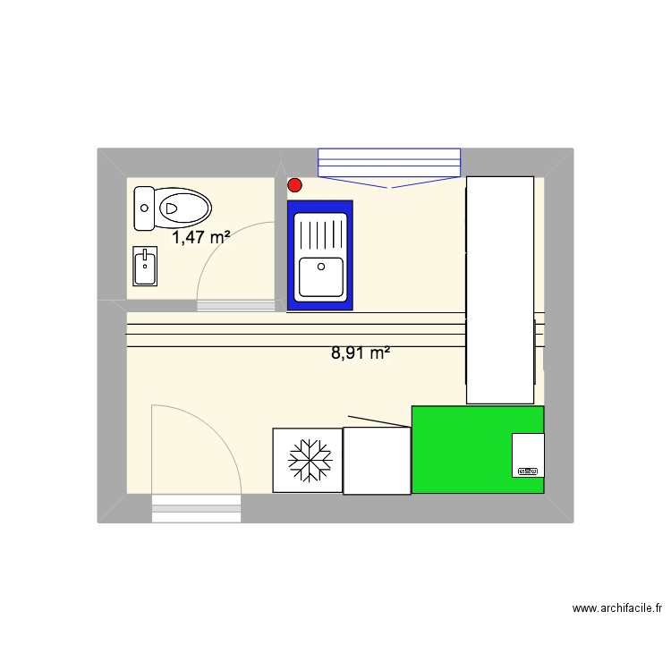 Buanderie. Plan de 2 pièces et 10 m2