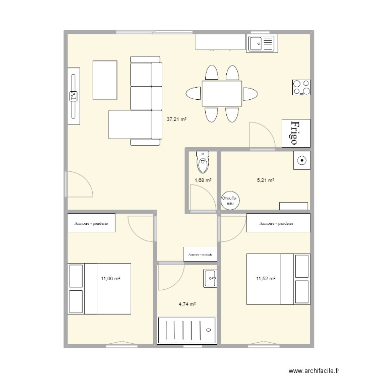 Maison Toulenne 2. Plan de 6 pièces et 71 m2