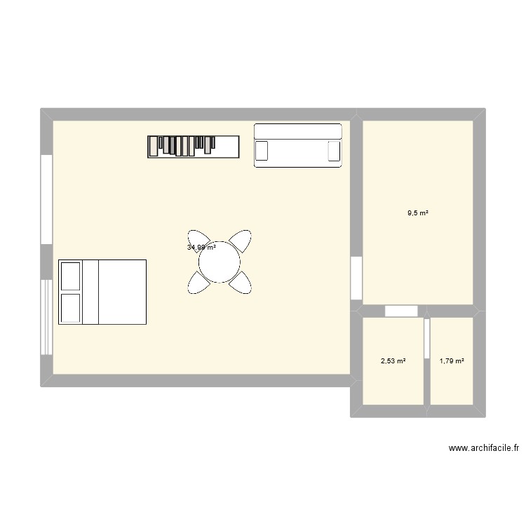 RDC2. Plan de 4 pièces et 49 m2