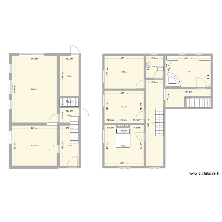 Plan cours de Feng Shui. Plan de 14 pièces et 145 m2