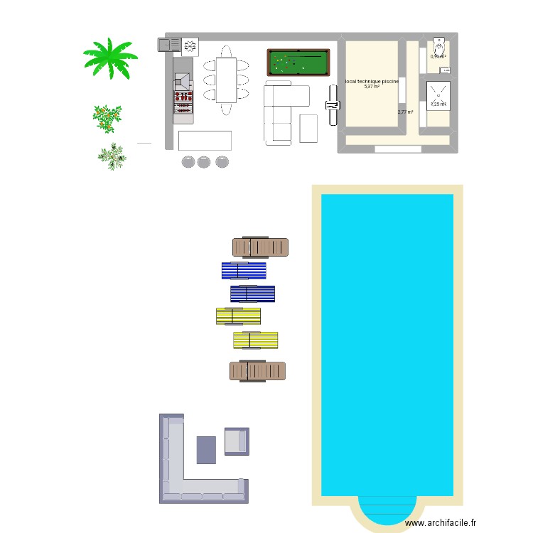 pool house piscine projet 2025. Plan de 4 pièces et 10 m2