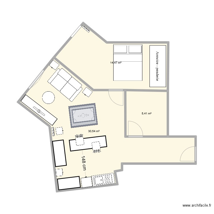 SALON. Plan de 3 pièces et 50 m2