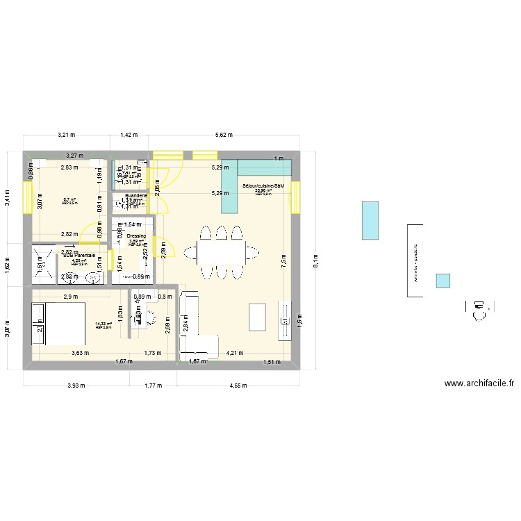 PROJET MOI. Plan de 7 pièces et 70 m2