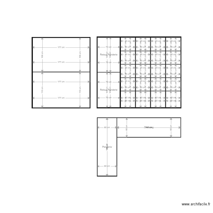 dressing. Plan de 26 pièces et 11 m2