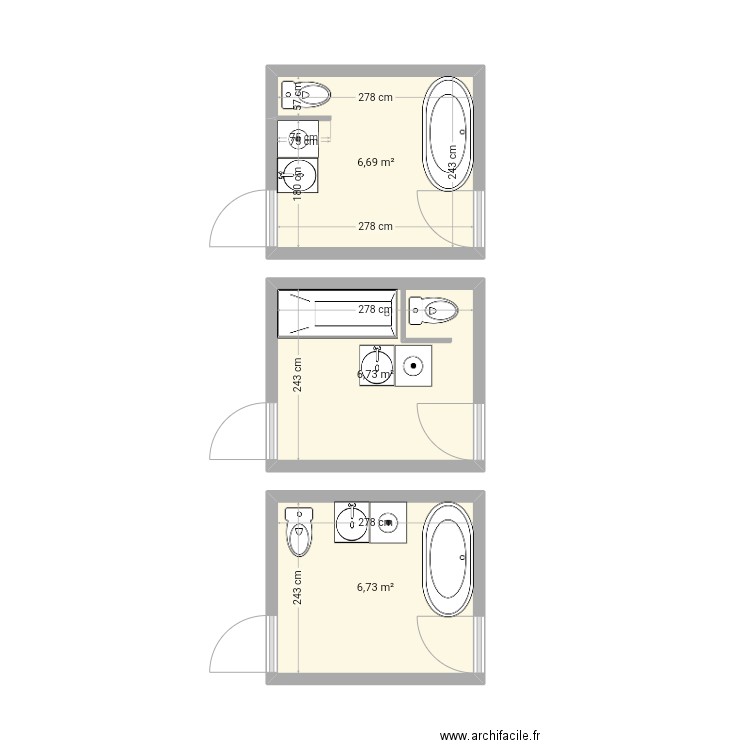 Salle de bain . Plan de 3 pièces et 20 m2