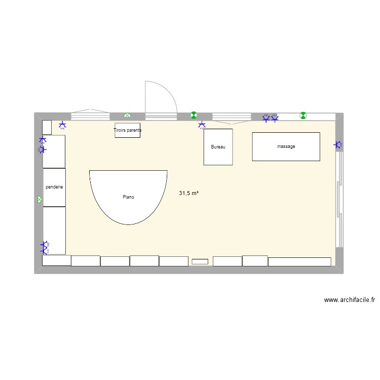 Vue dessus. Plan de 1 pièce et 32 m2