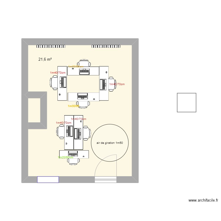 plan bureau anne, lydie, marie, camille. Plan de 1 pièce et 22 m2