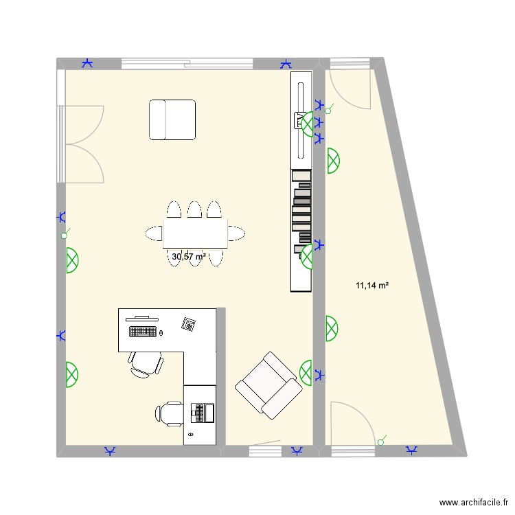 Extension Allinges aménagement v2. Plan de 2 pièces et 42 m2