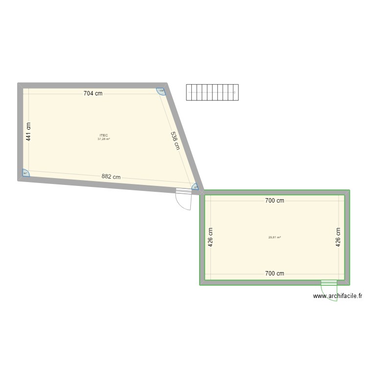 test. Plan de 2 pièces et 67 m2