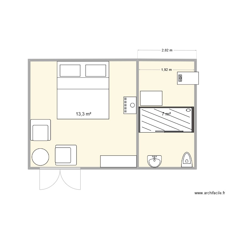 cabane. Plan de 2 pièces et 20 m2